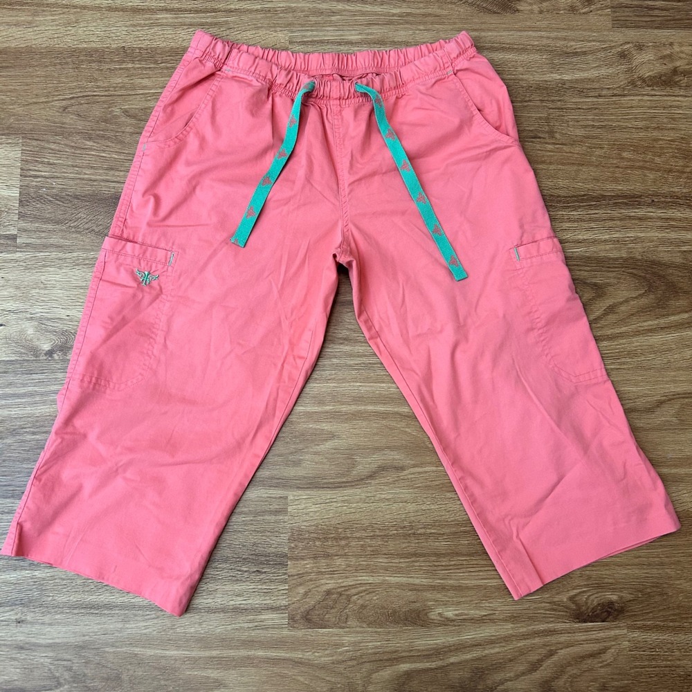 Koi Cargo Capri Pants Womens M Pink Drawstring Elastic Waist Utility Scrub